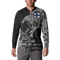 Finland Viking Ravens Button Sweatshirt Vegvisir Runes Pattern - Wonder Print Shop