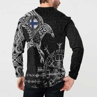 Finland Viking Ravens Button Sweatshirt Vegvisir Runes Pattern - Wonder Print Shop