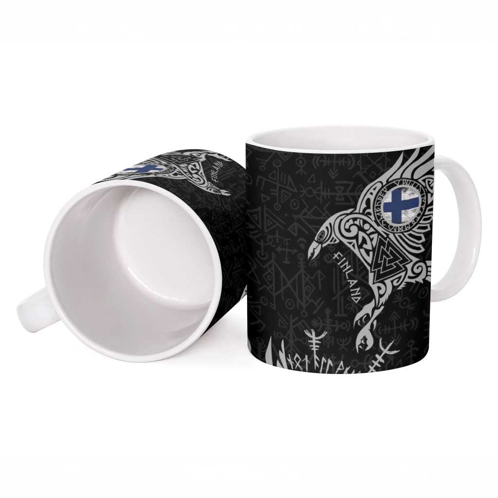 Finland Viking Ravens Ceramic Mug Vegvisir Runes Pattern - Wonder Print Shop