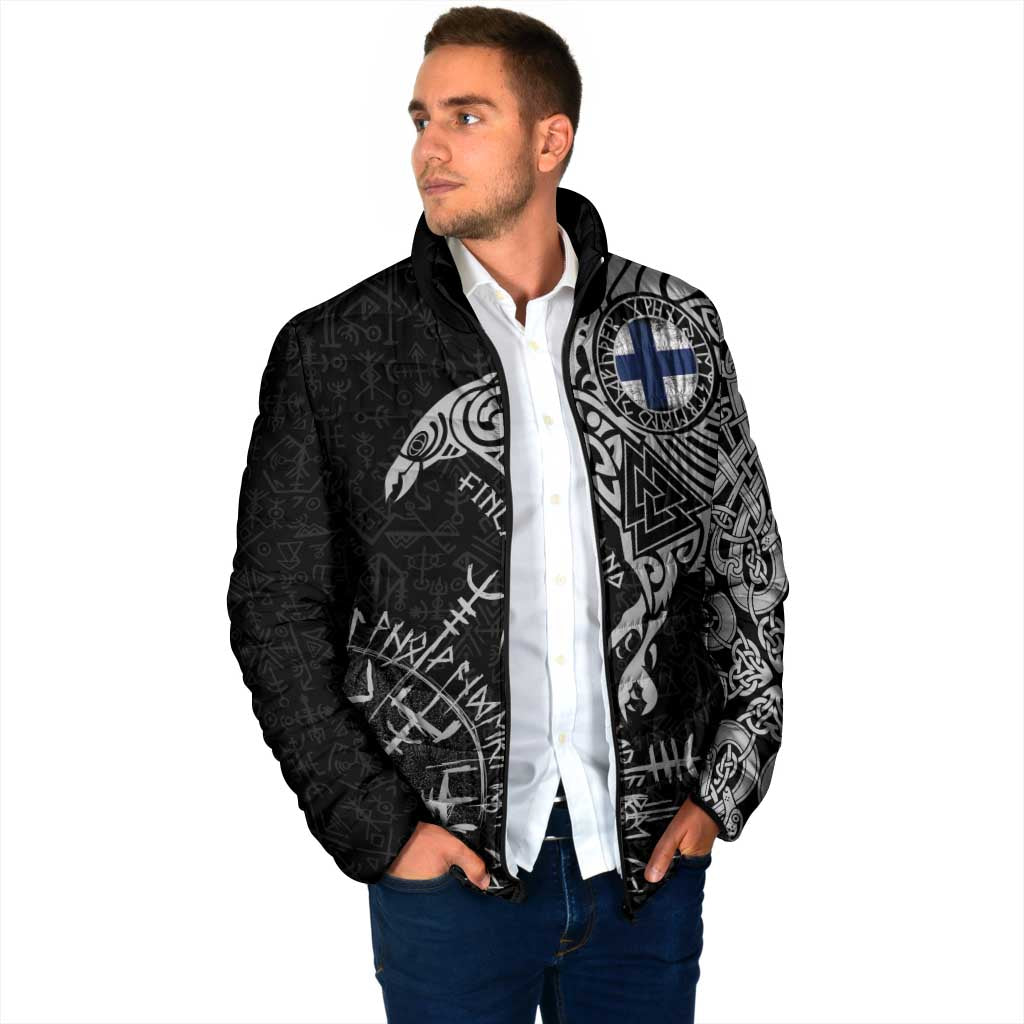 Finland Viking Ravens Padded Jacket Vegvisir Runes Pattern - Wonder Print Shop