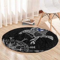 Finland Viking Ravens Round Carpet Vegvisir Runes Pattern - Wonder Print Shop