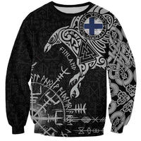 Finland Viking Ravens Sweatshirt Vegvisir Runes Pattern - Wonder Print Shop
