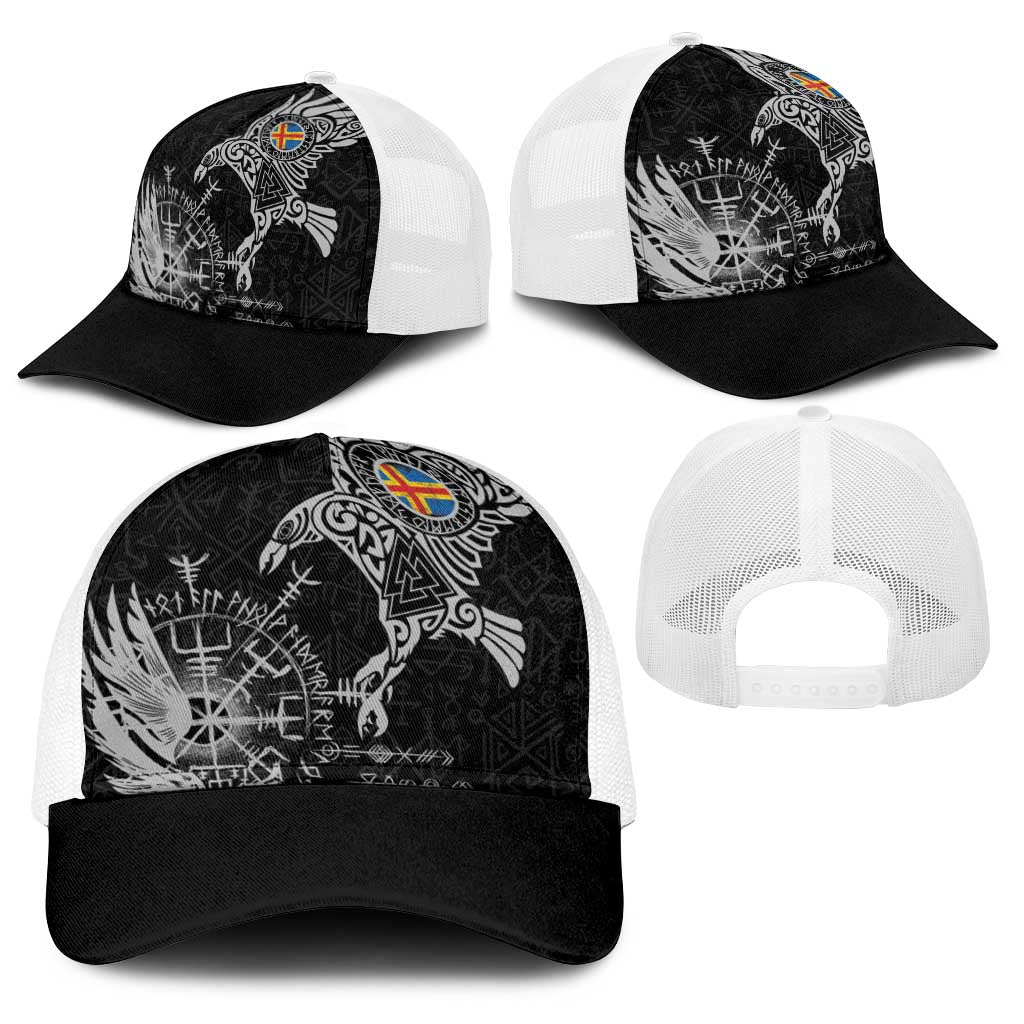Aland Viking Ravens Baseball Net Cap Vegvisir Runes Pattern - Wonder Print Shop