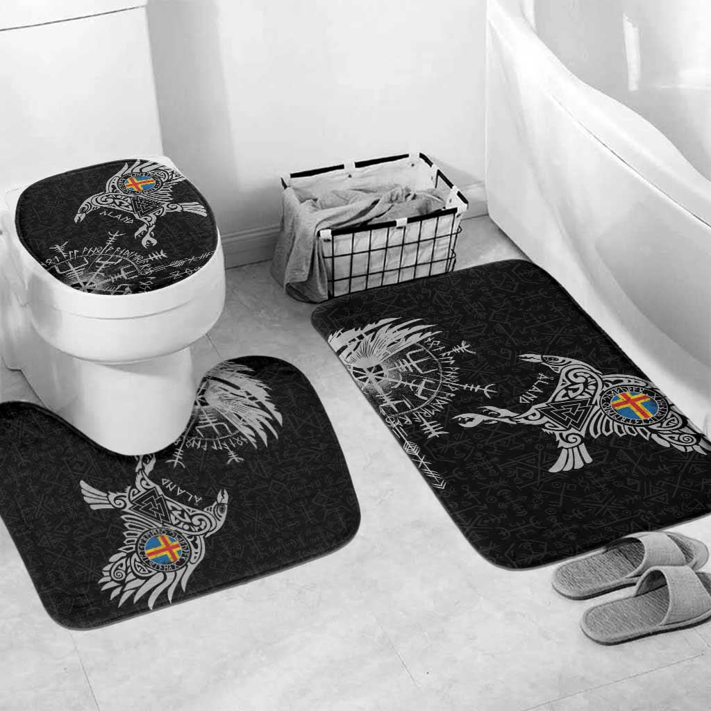 Aland Viking Ravens Bathroom Set Vegvisir Runes Pattern - Wonder Print Shop