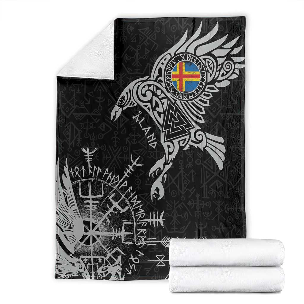 Aland Viking Ravens Blanket Vegvisir Runes Pattern - Wonder Print Shop