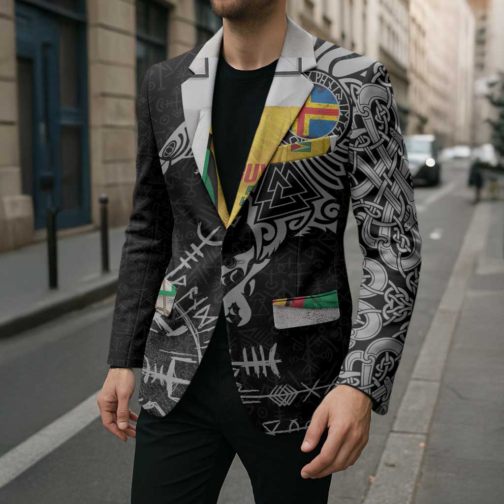 Aland Viking Ravens Blazer Vegvisir Runes Pattern - Wonder Print Shop