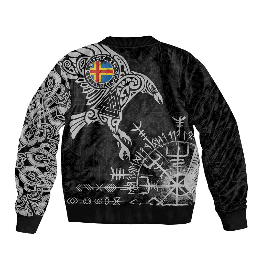 Aland Viking Ravens Bomber Jacket Vegvisir Runes Pattern - Wonder Print Shop