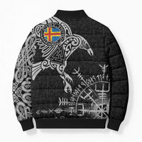 Aland Viking Ravens Bomber Puffer Jacket Vegvisir Runes Pattern - Wonder Print Shop