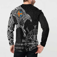 Aland Viking Ravens Button Sweatshirt Vegvisir Runes Pattern - Wonder Print Shop