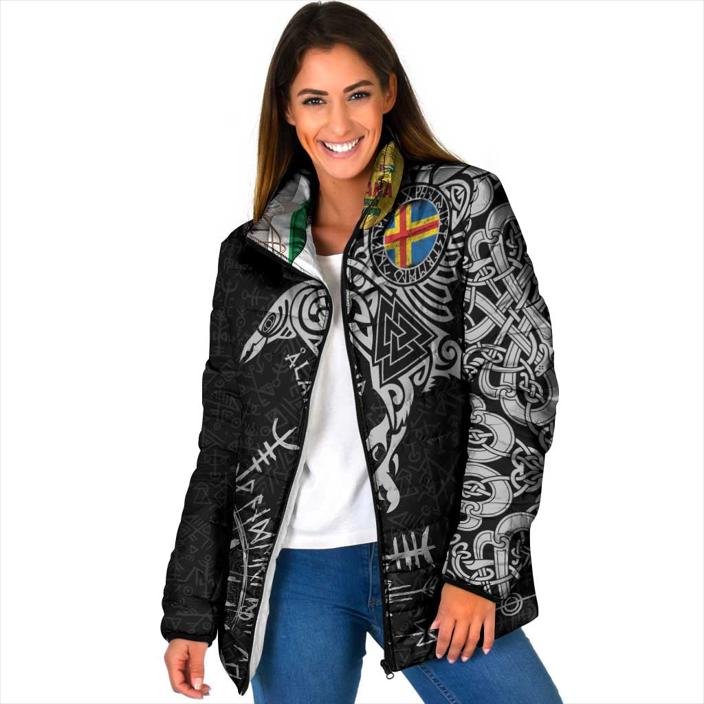 Aland Viking Ravens Padded Jacket Vegvisir Runes Pattern - Wonder Print Shop