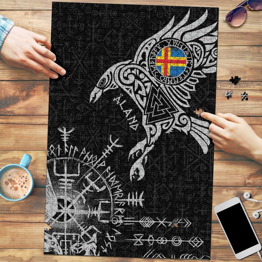 Aland Viking Ravens Puzzle Vegvisir Runes Pattern - Wonder Print Shop