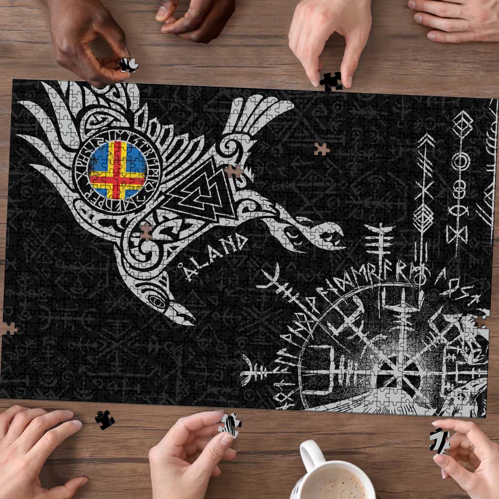 Aland Viking Ravens Puzzle Vegvisir Runes Pattern - Wonder Print Shop