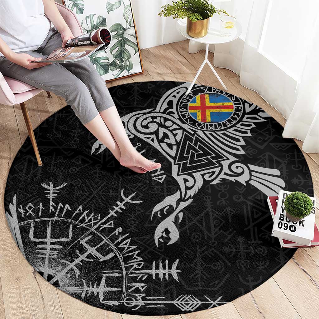 Aland Viking Ravens Round Carpet Vegvisir Runes Pattern - Wonder Print Shop