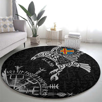 Aland Viking Ravens Round Carpet Vegvisir Runes Pattern - Wonder Print Shop
