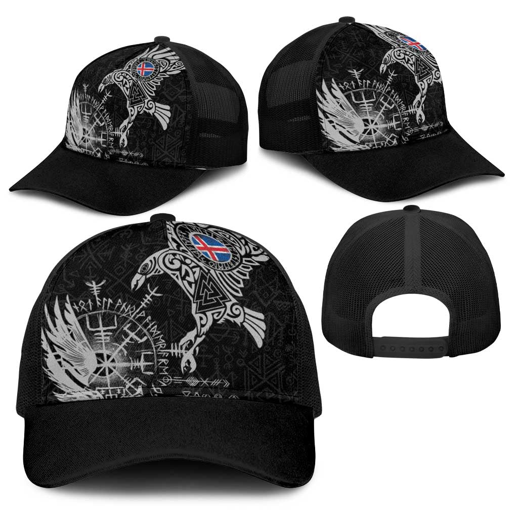 Iceland Viking Ravens Baseball Net Cap Vegvisir Runes Pattern - Wonder Print Shop