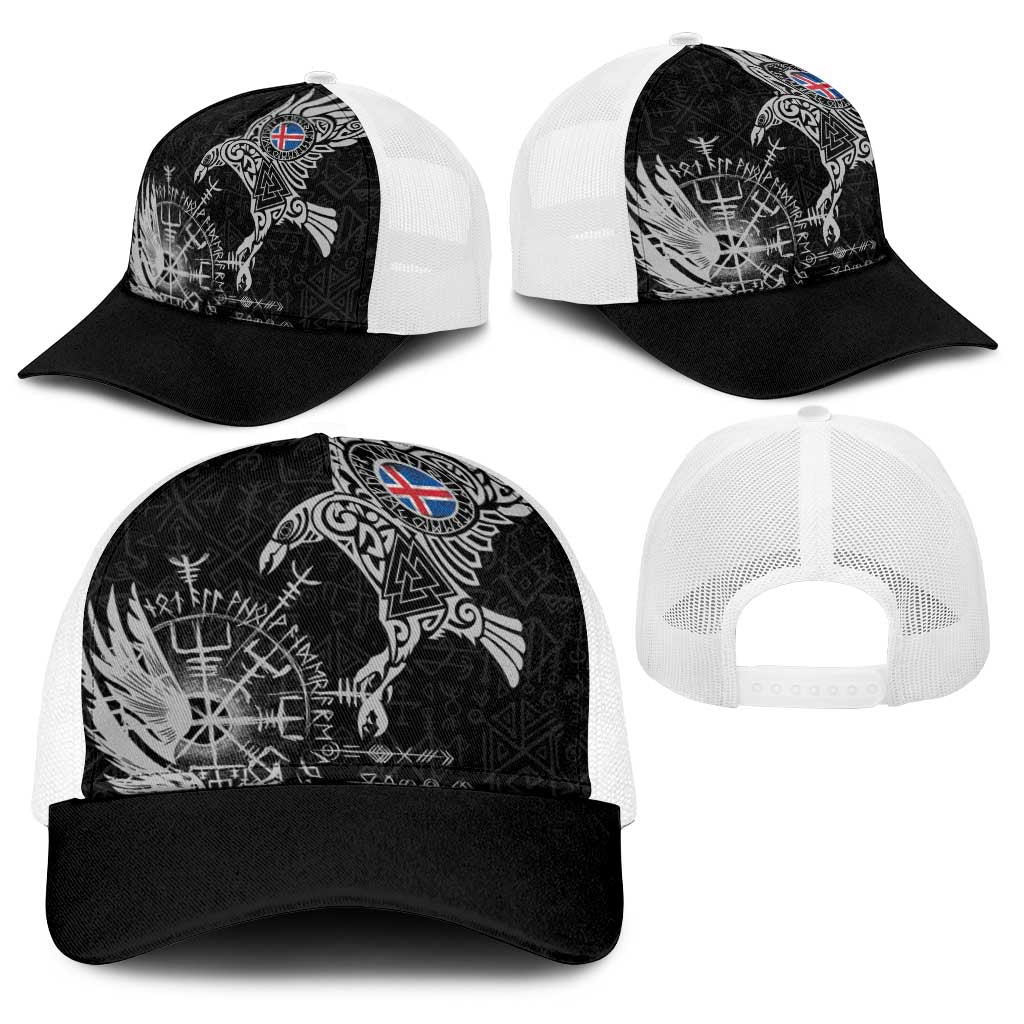 Iceland Viking Ravens Baseball Net Cap Vegvisir Runes Pattern - Wonder Print Shop
