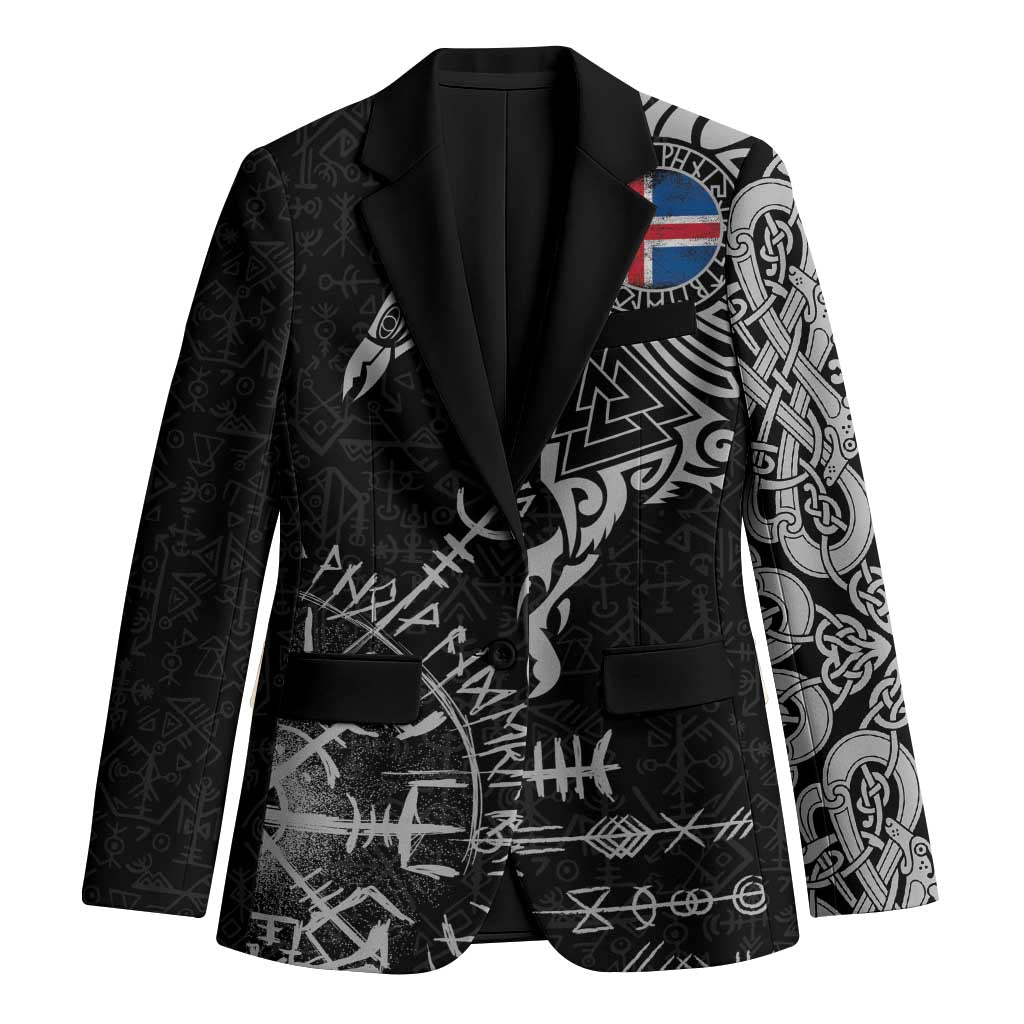 Iceland Viking Ravens Blazer Vegvisir Runes Pattern - Wonder Print Shop