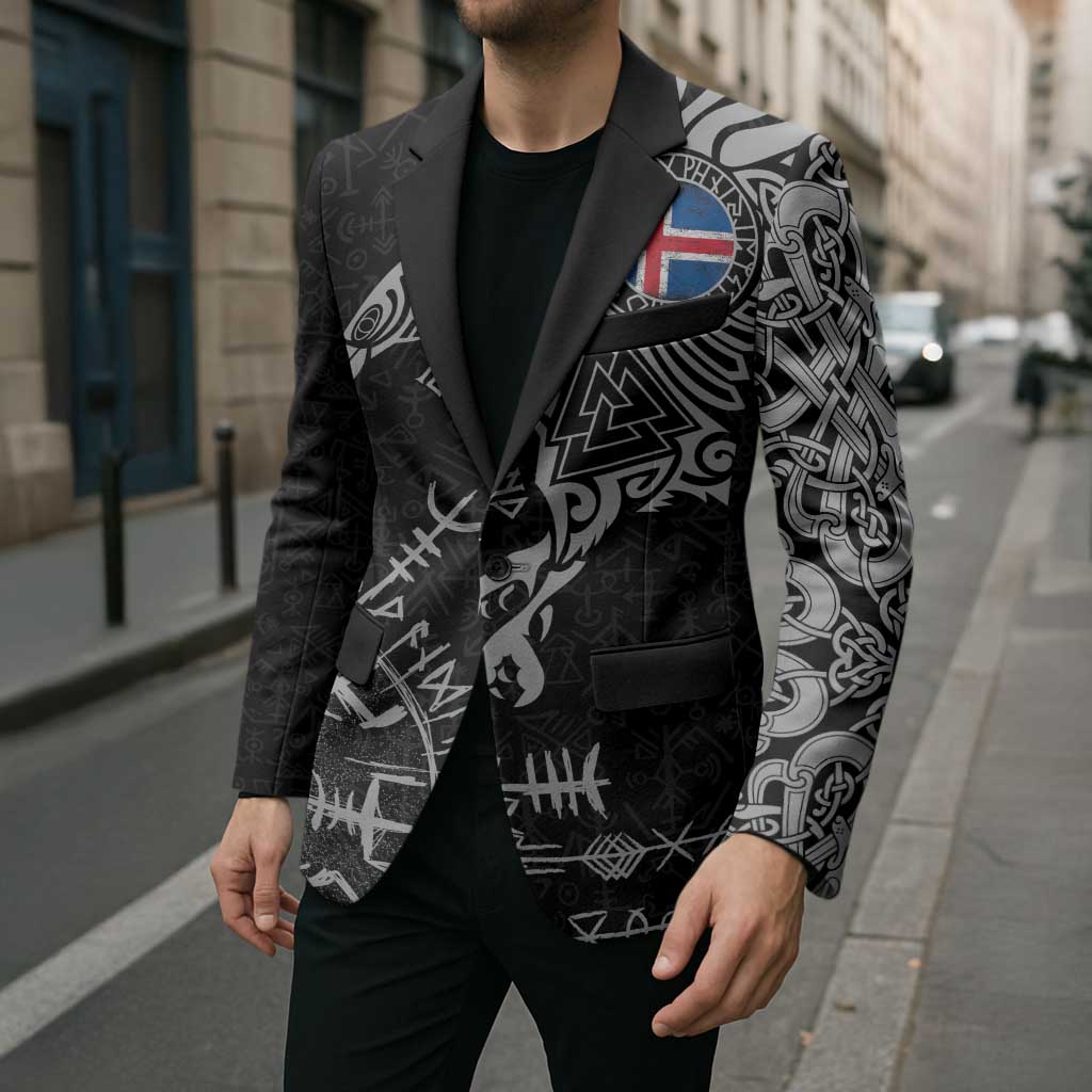 Iceland Viking Ravens Blazer Vegvisir Runes Pattern - Wonder Print Shop