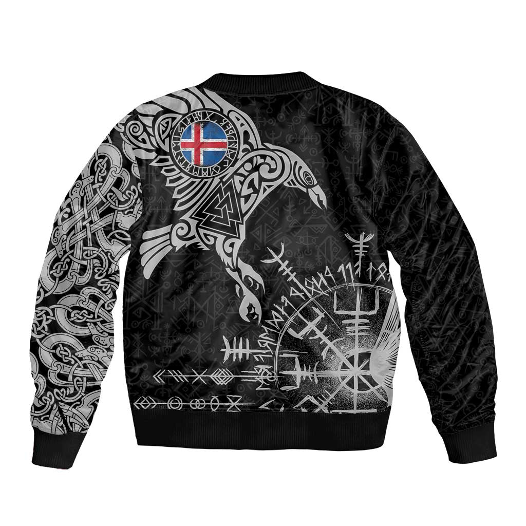 Iceland Viking Ravens Bomber Jacket Vegvisir Runes Pattern - Wonder Print Shop