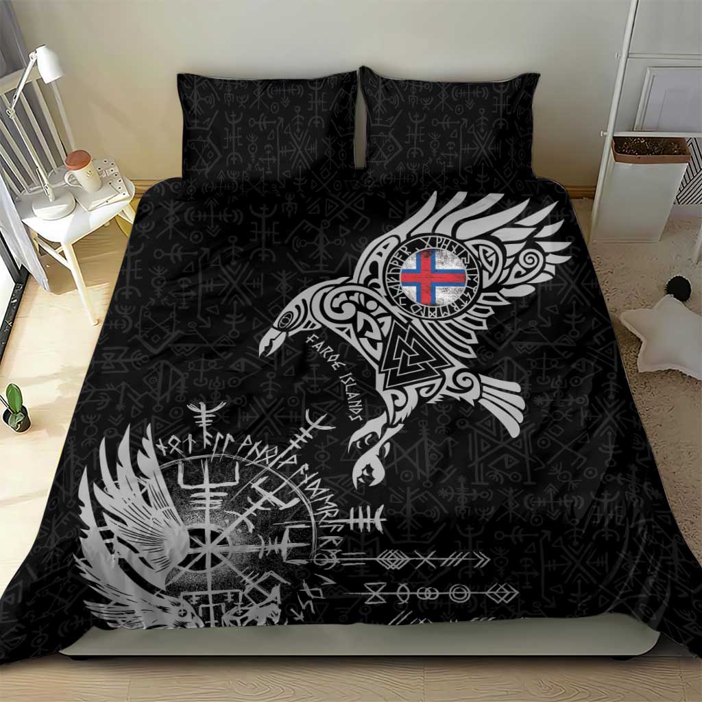 Faroe Islands Viking Ravens Bedding Set Vegvisir Runes Pattern - Wonder Print Shop