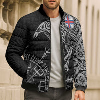 Faroe Islands Viking Ravens Bomber Puffer Jacket Vegvisir Runes Pattern - Wonder Print Shop