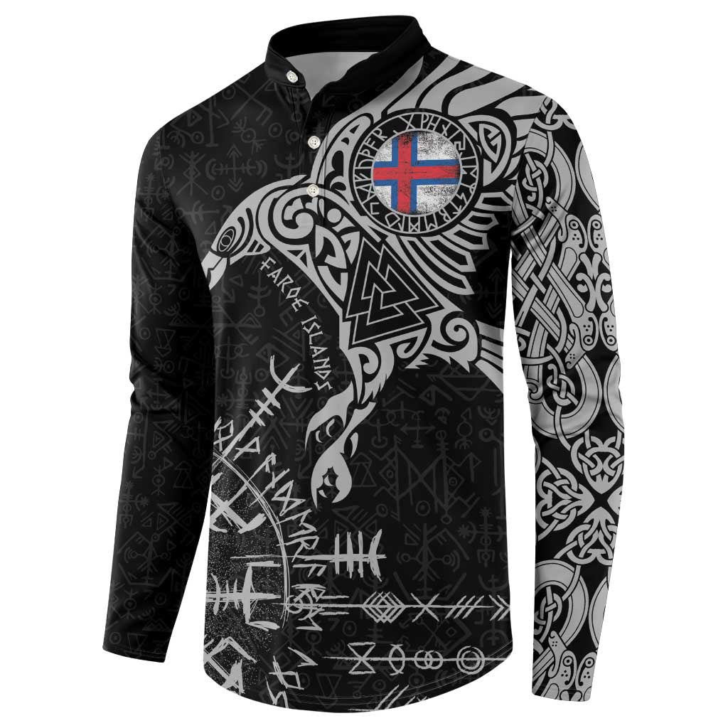 Faroe Islands Viking Ravens Button Sweatshirt Vegvisir Runes Pattern - Wonder Print Shop