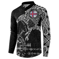 Faroe Islands Viking Ravens Button Sweatshirt Vegvisir Runes Pattern - Wonder Print Shop