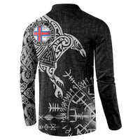 Faroe Islands Viking Ravens Button Sweatshirt Vegvisir Runes Pattern - Wonder Print Shop