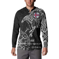 Faroe Islands Viking Ravens Button Sweatshirt Vegvisir Runes Pattern - Wonder Print Shop