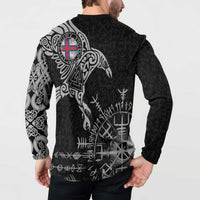 Faroe Islands Viking Ravens Button Sweatshirt Vegvisir Runes Pattern - Wonder Print Shop
