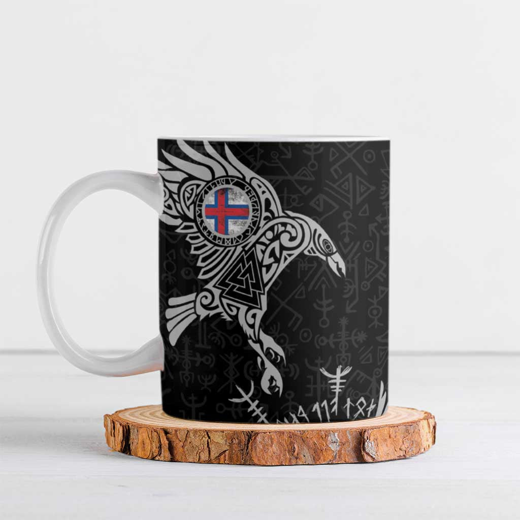 Faroe Islands Viking Ravens Ceramic Mug Vegvisir Runes Pattern - Wonder Print Shop