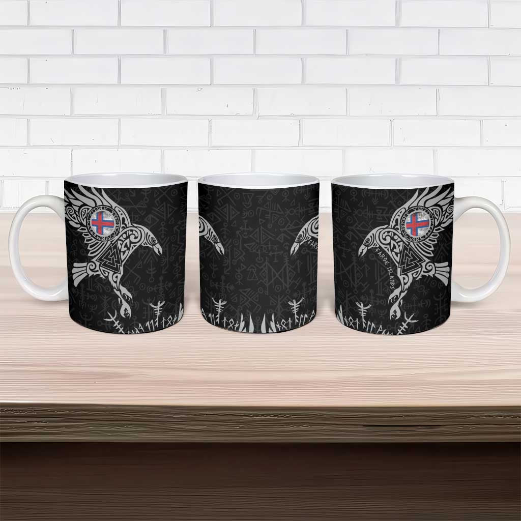 Faroe Islands Viking Ravens Ceramic Mug Vegvisir Runes Pattern - Wonder Print Shop