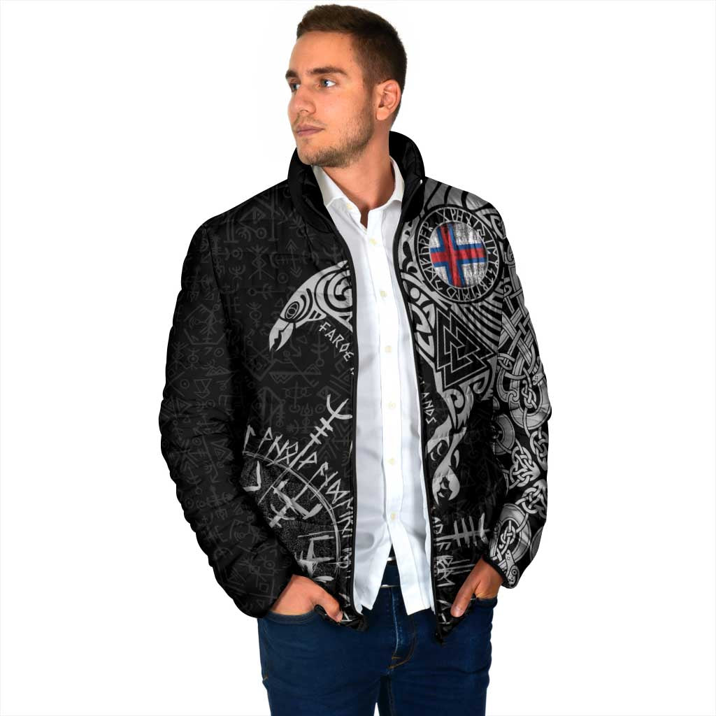 Faroe Islands Viking Ravens Padded Jacket Vegvisir Runes Pattern - Wonder Print Shop