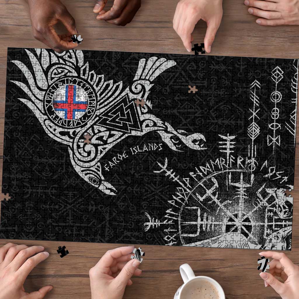 Faroe Islands Viking Ravens Puzzle Vegvisir Runes Pattern - Wonder Print Shop