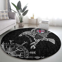 Faroe Islands Viking Ravens Round Carpet Vegvisir Runes Pattern - Wonder Print Shop