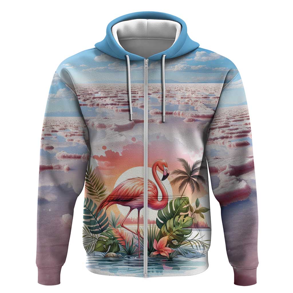 Personalized Bonaire Caribbean Flamingo Zip Hoodie Pink Salt Flats - Wonder Print Shop