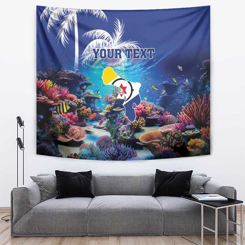 Blue underwater coral reef tapestry showing colorful sea fish and a custom text placeholder