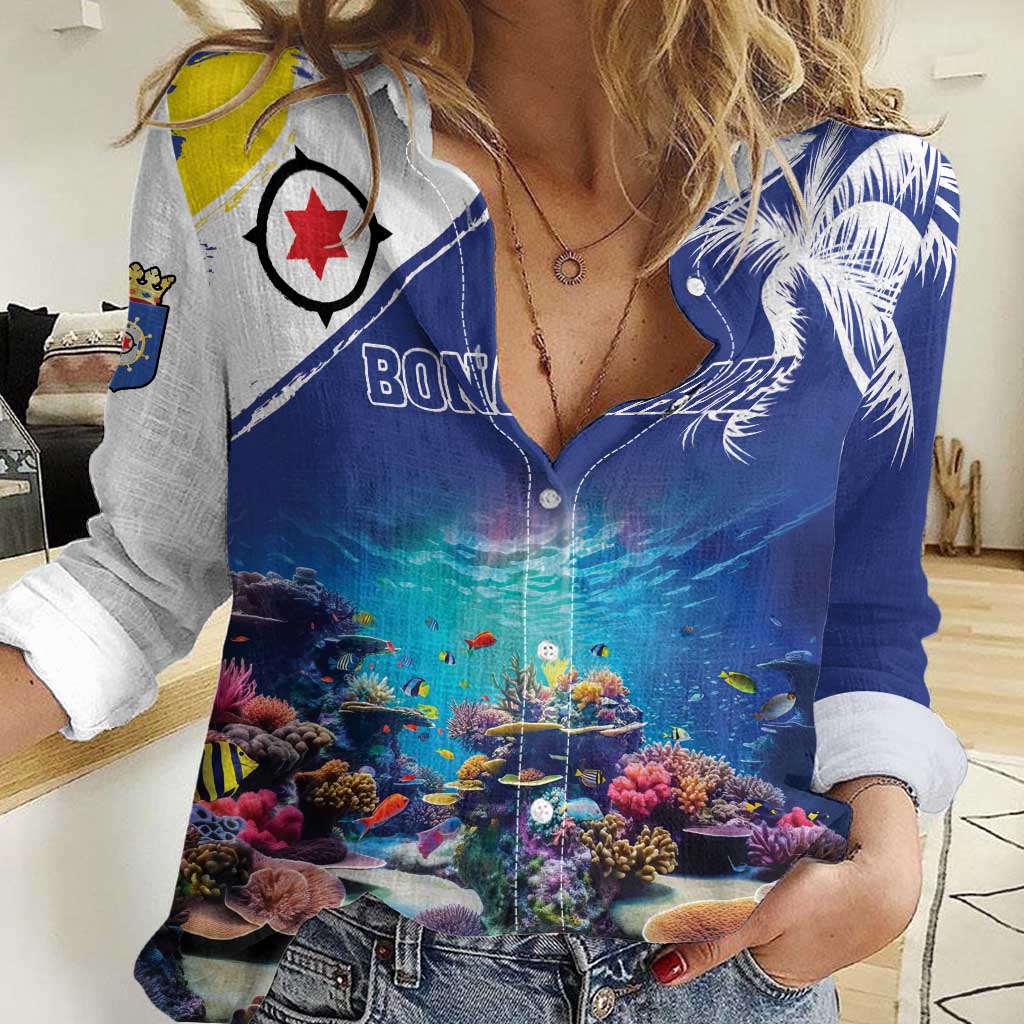 Personalized Bonaire Underwater Tropical Corals Reef Women Casual Shirt With Colorful Sea Fish