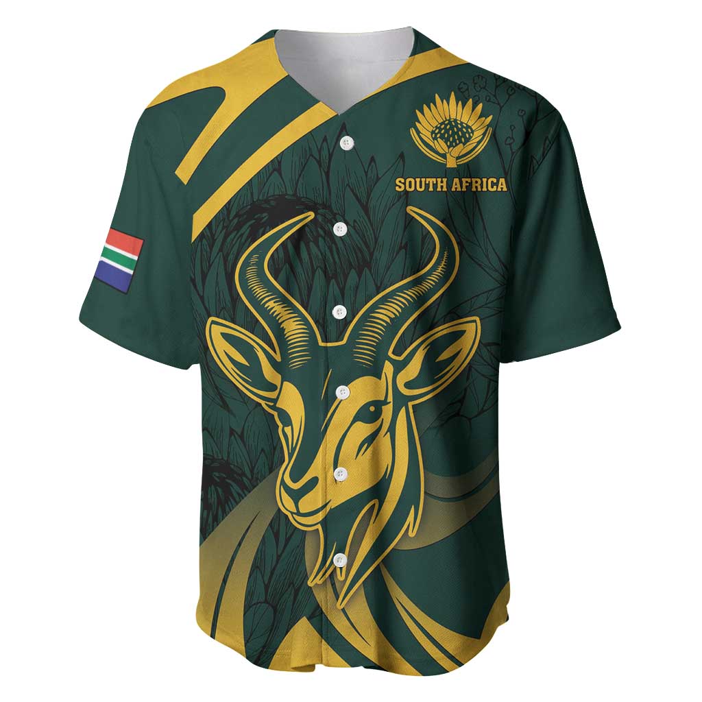 Personalized South Africa Springbok Baseball Jersey With Trendy Protea Flowers Patterns - Wonder Print Shop