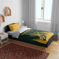 Green and yellow springbok duvet with “YOUR TEXT” and two pillows