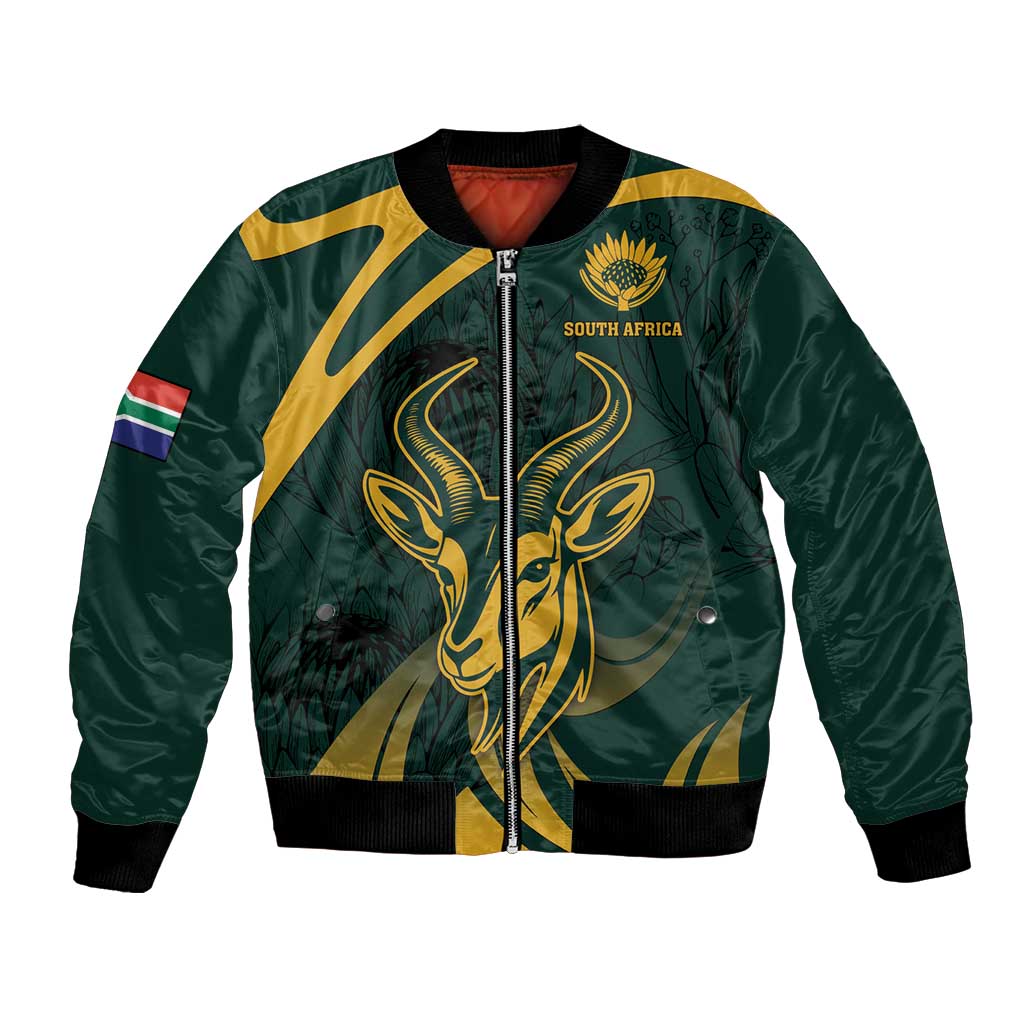 Personalized South Africa Springbok Bomber Jacket With Trendy Protea Flowers Patterns - Wonder Print Shop