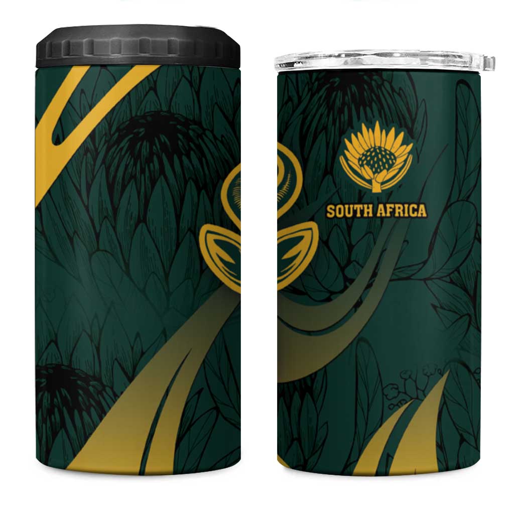 Personalized South Africa Springbok 4 in 1 Can Cooler Tumbler With Trendy Protea Flowers Patterns - Wonder Print Shop