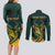 Personalized South Africa Springbok Couples Matching Long Sleeve Bodycon Dress and Long Sleeve Button Shirt With Trendy Protea Flowers Patterns - Wonder Print Shop