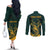 Personalized South Africa Springbok Couples Matching Off The Shoulder Long Sleeve Dress and Long Sleeve Button Shirt With Trendy Protea Flowers Patterns