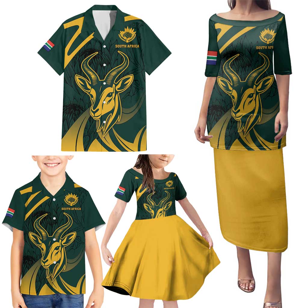 Personalized South Africa Springbok Family Matching Puletasi and Hawaiian Shirt With Trendy Protea Flowers Patterns - Wonder Print Shop