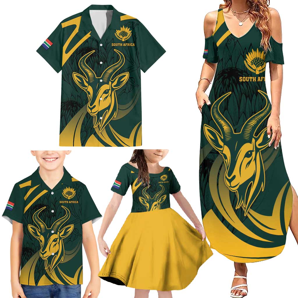 Personalized South Africa Springbok Family Matching Summer Maxi Dress and Hawaiian Shirt With Trendy Protea Flowers Patterns - Wonder Print Shop