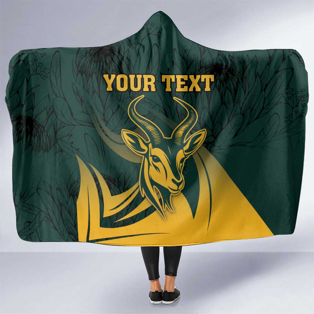 Personalized South Africa Springbok Hooded Blanket With Trendy Protea Flowers Patterns