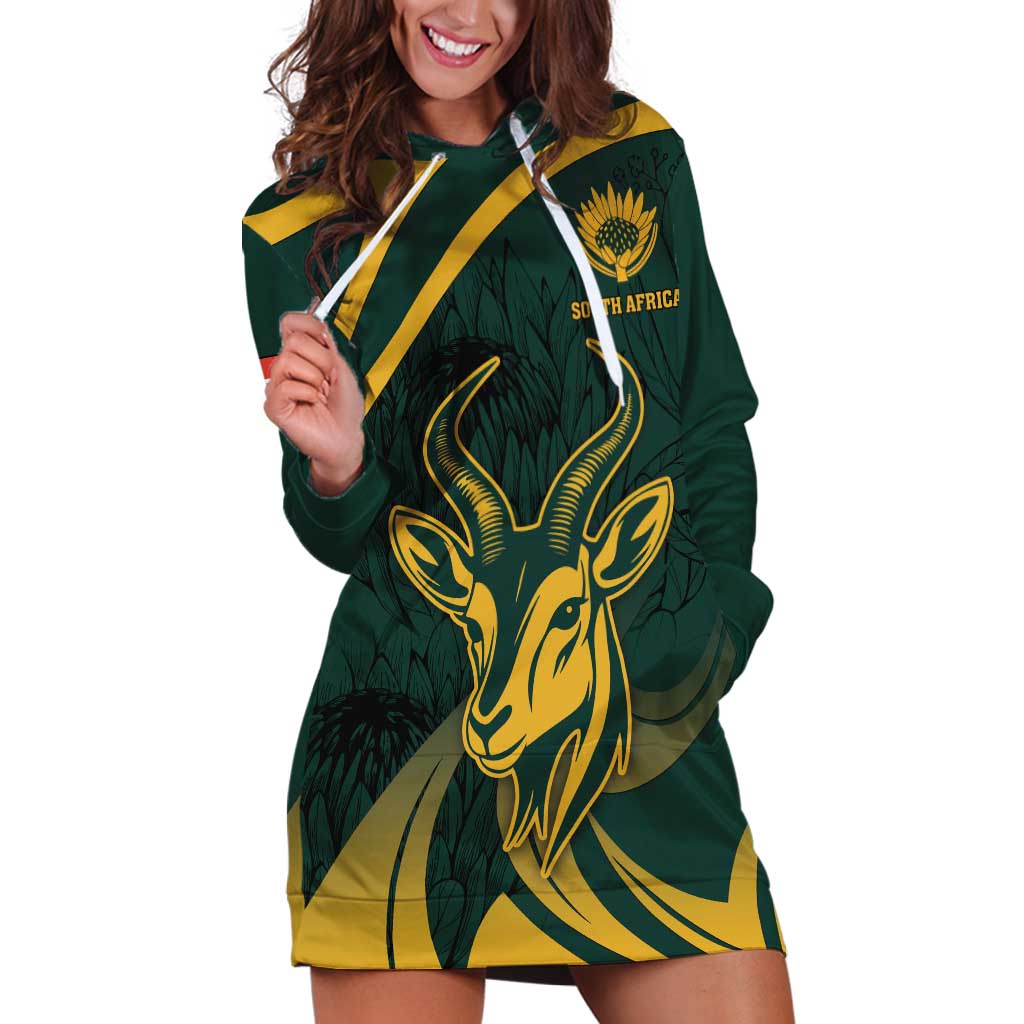 Personalized South Africa Springbok Hoodie Dress With Trendy Protea Flowers Patterns - Wonder Print Shop