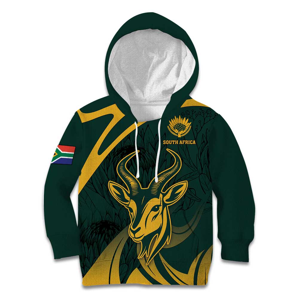 Personalized South Africa Springbok Kid Hoodie With Trendy Protea Flowers Patterns - Wonder Print Shop