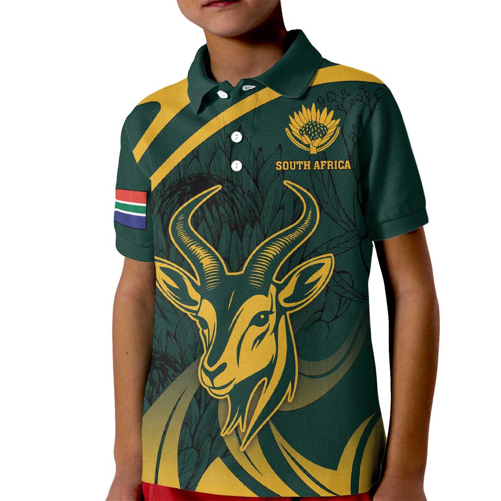 Personalized South Africa Springbok Kid Polo Shirt With Trendy Protea Flowers Patterns - Wonder Print Shop